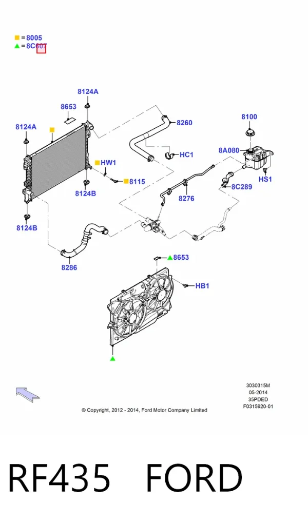 Difusor do radiador de esfriamento, montado com motor e roda de aletas RF435 Ford