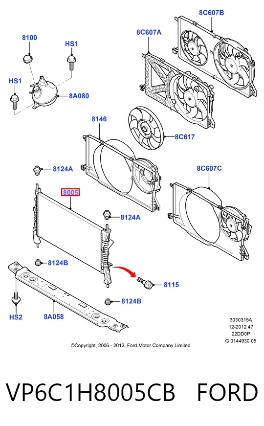 Radiador de esfriamento de motor VP6C1H8005CB Ford
