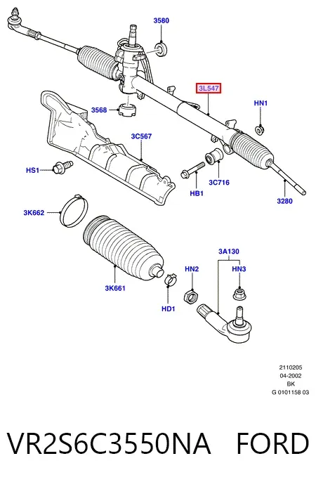 Cremalheira da direção VR2S6C3550NA Ford
