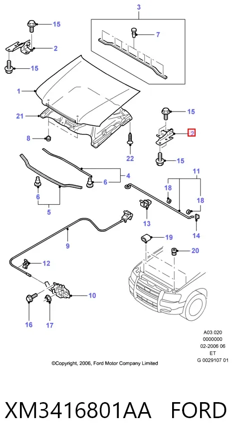 Gozno da capota direito XM3416801AA Ford