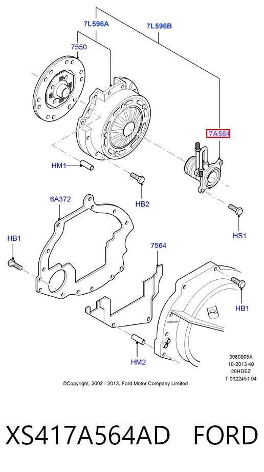 Cilindro de trabalho de embraiagem montado com rolamento de desengate XS417A564AD Ford