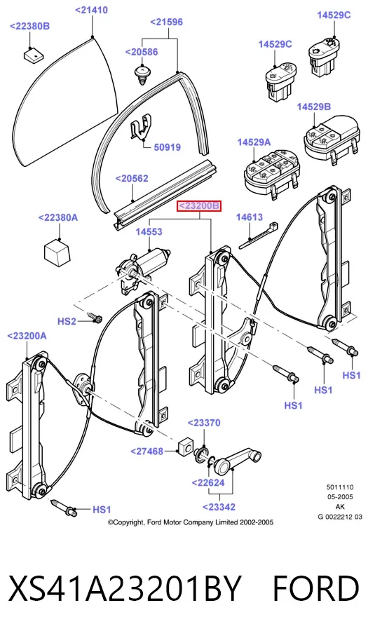 Mecanismo de acionamento de vidro da porta dianteira esquerda XS41A23201BY Ford