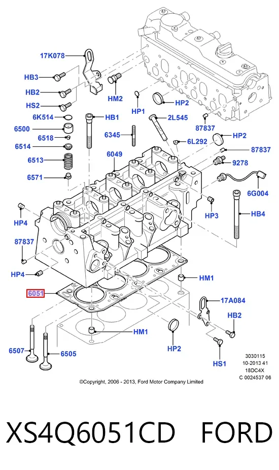 Vedante de cabeça de motor (CBC) XS4Q6051CD Ford