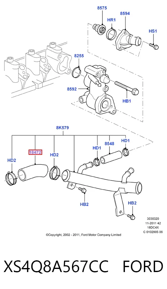 Mangueira (cano derivado) do sistema de esfriamento XS4Q8A567CC Ford