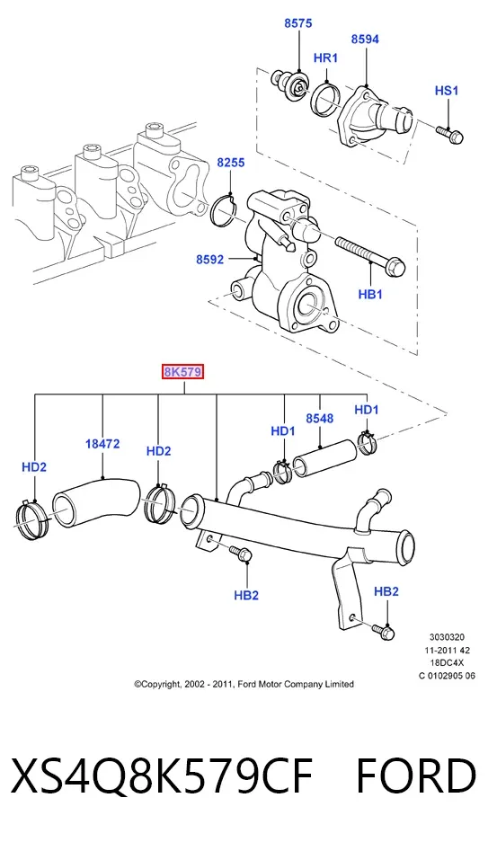 Mangueira (cano derivado) do sistema de esfriamento XS4Q8K579CF Ford