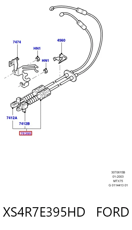 Cabo de mudança duplo XS4R7E395HD Ford