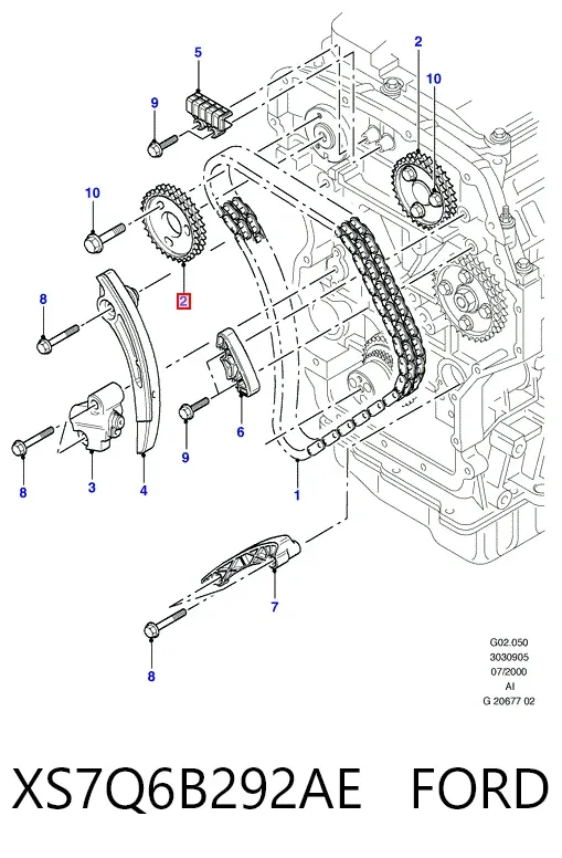 Engrenagem de cadeia da roda dentada da árvore distribuidora de motor XS7Q6B292AE Ford