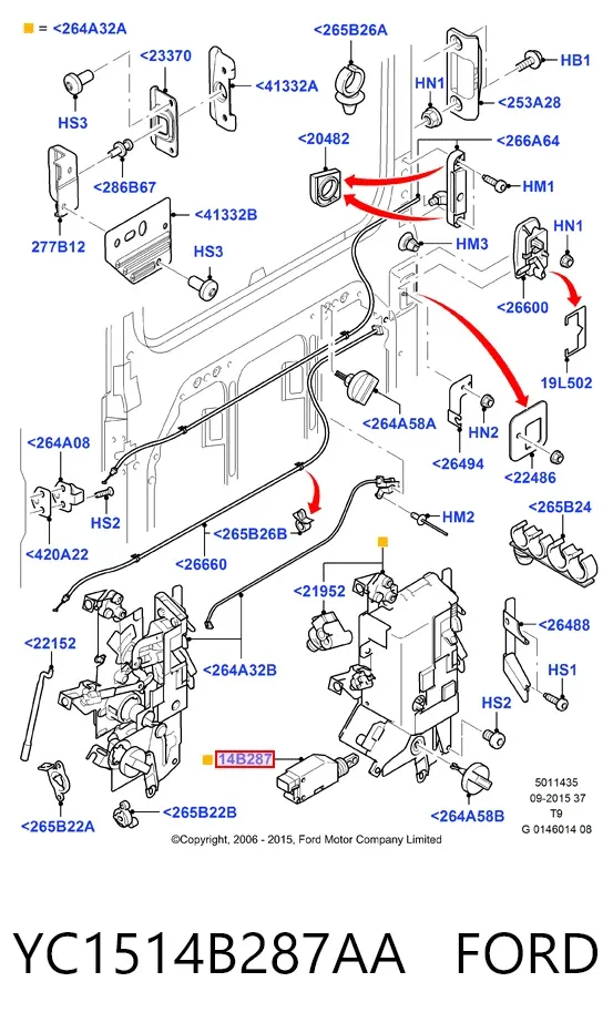 Fecho da porta lateral deslizante direita YC1514B287AA Ford