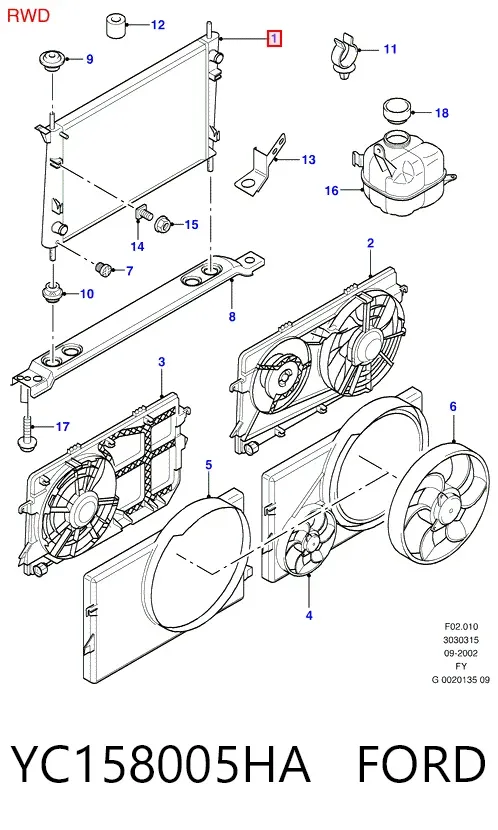 Radiador de esfriamento de motor YC158005HA Ford
