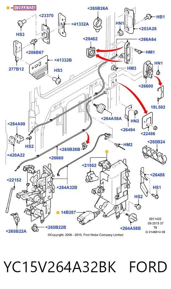 Fecho da porta lateral deslizante direita YC15V264A32BK Ford
