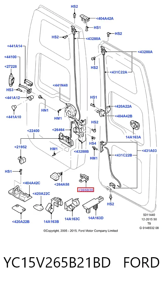 Gozno esquerdo inferior da porta traseira (batente) YC15V265B21BD Ford
