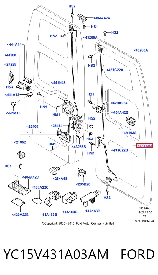 Fecho da porta traseira esquerda batente YC15V431A03AM Ford