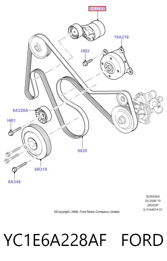 Reguladora de tensão da correia de transmissão YC1E6A228AF Ford
