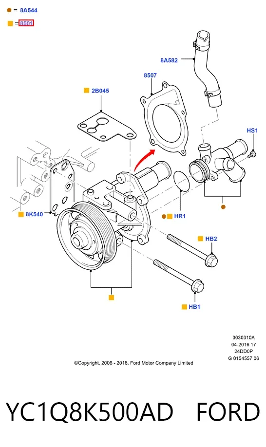 Bomba de água (bomba) de esfriamento YC1Q8K500AD Ford