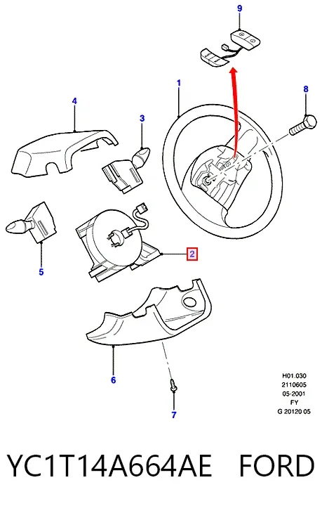 Anel AIRBAG de contato, cabo plano do volante YC1T14A664AE Ford