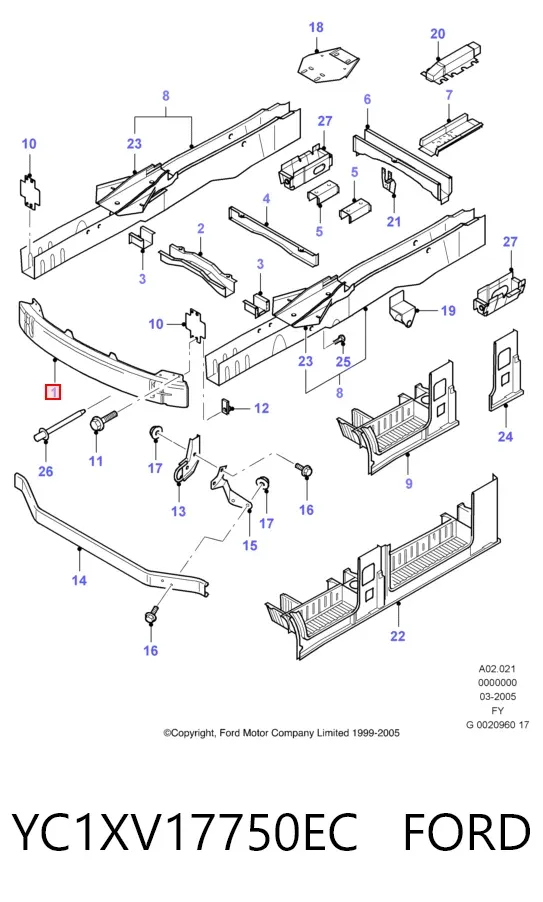 Reforçador do pára-choque dianteiro YC1XV17750EC Ford