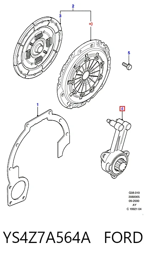 Cilindro de trabalho de embraiagem montado com rolamento de desengate YS4Z7A564A Ford