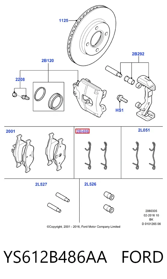 Kit de molas de fixação de sapatas de disco dianteiras YS612B486AA Ford