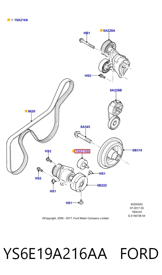 Rolo parasita da correia de transmissão YS6E19A216AA Ford