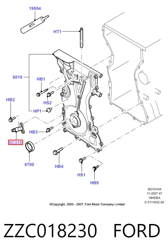 Sensor de posição (de revoluções) de cambota ZZC018230 Ford