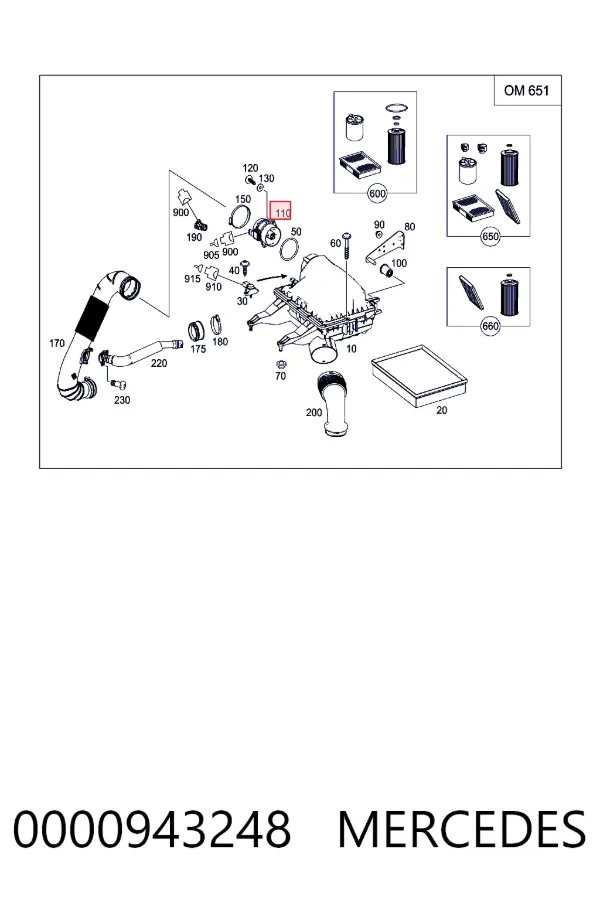 Sensor de fluxo (consumo) de ar, medidor de consumo M.A.F. - (Mass Airflow) 0000943248 Mercedes
