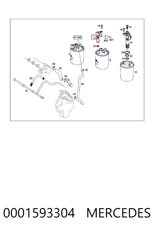 Aquecedor de combustível no filtro 0001593304 Mercedes