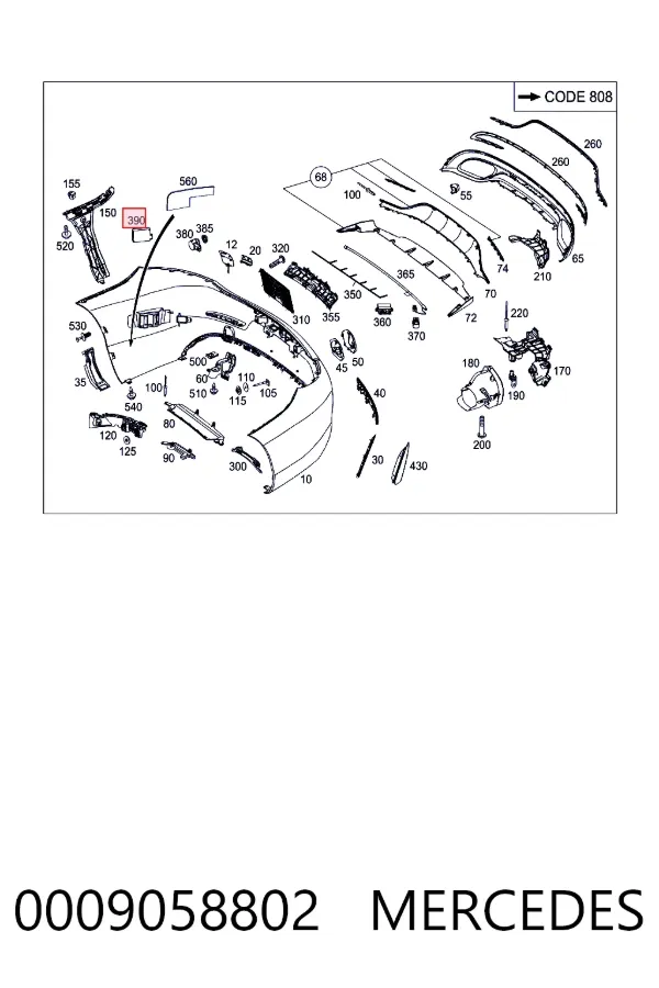 Sensor de radar de distância 0009058802 Mercedes