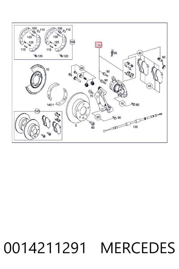 Kit de molas de fixação de sapatas de disco traseiras 0014211291 Mercedes
