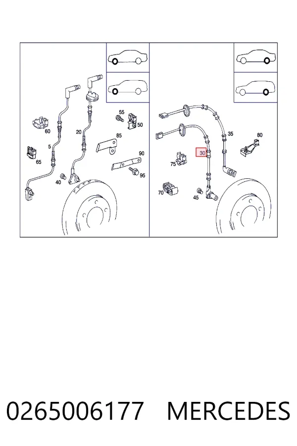 Sensor ABS traseiro esquerdo 0265006177 Mercedes