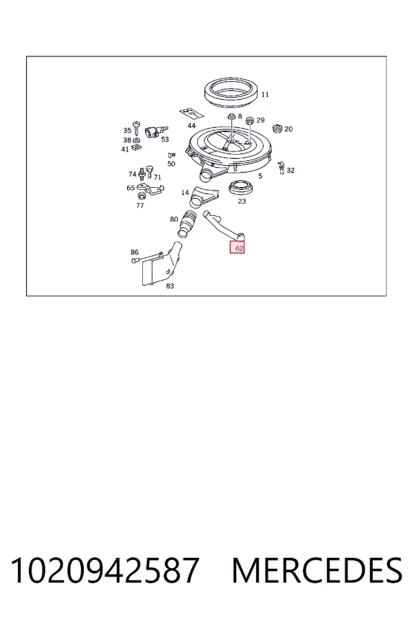 Cano derivado de ventilação de cárter (de separador de óleo) 1020942587 Mercedes