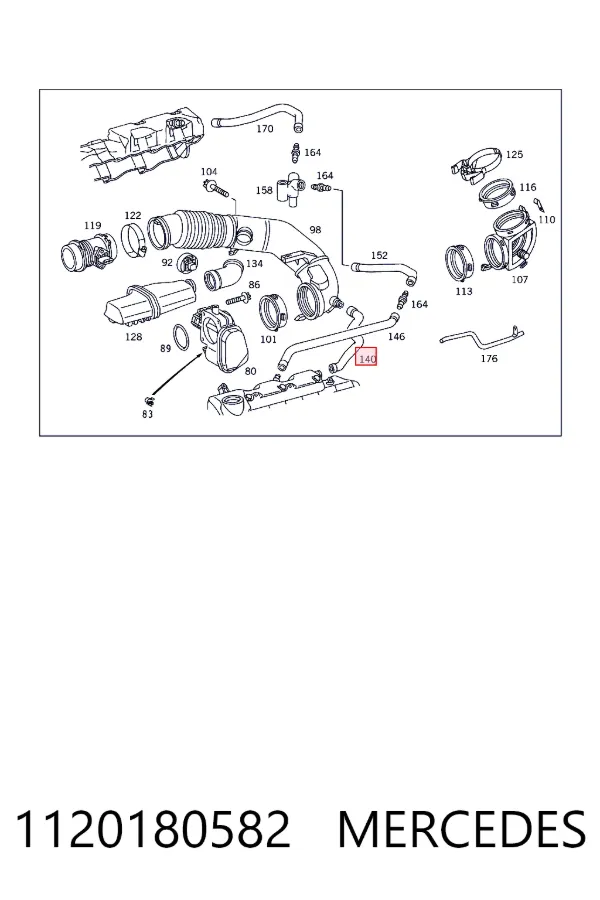Cano derivado de ventilação de cárter (de separador de óleo) 1120180582 Mercedes