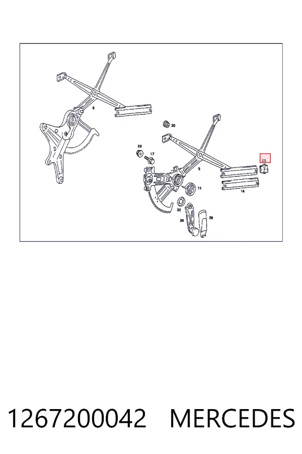 Kit de reparação do mecanismo de acionamento de vidro da porta dianteira 1267200042 Mercedes