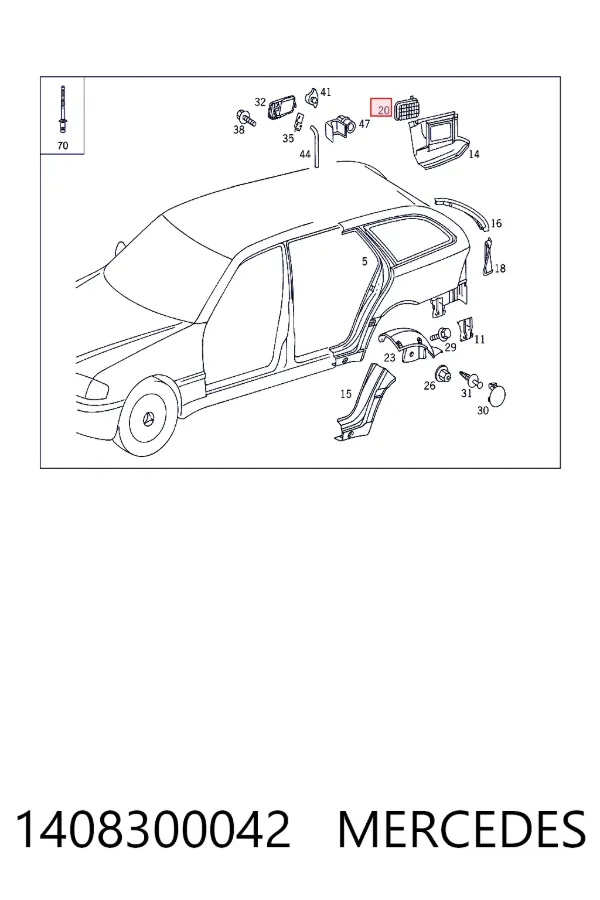 Grelha traseira de ventilação 1408300042 Mercedes