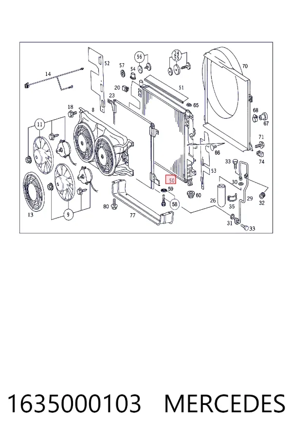 Radiador de esfriamento de motor 1635000103 Mercedes