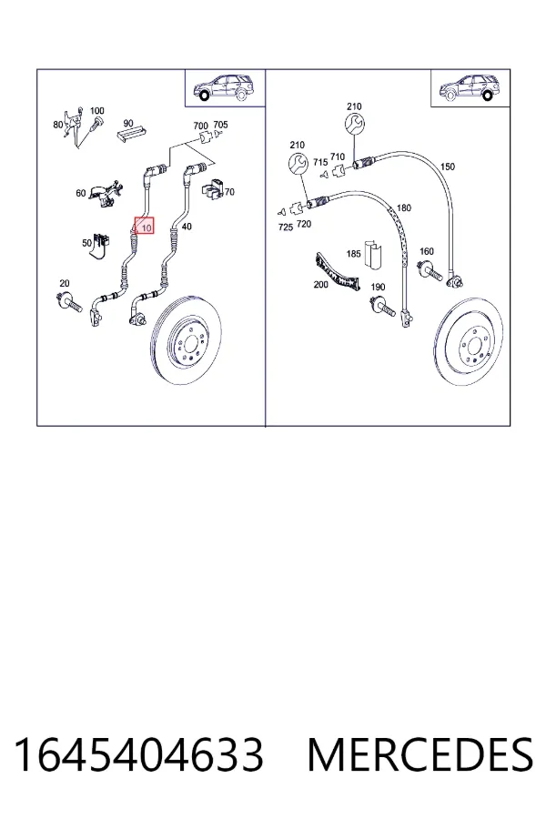 Sensor dianteiro de desgaste das sapatas do freio 1645404633 Mercedes
