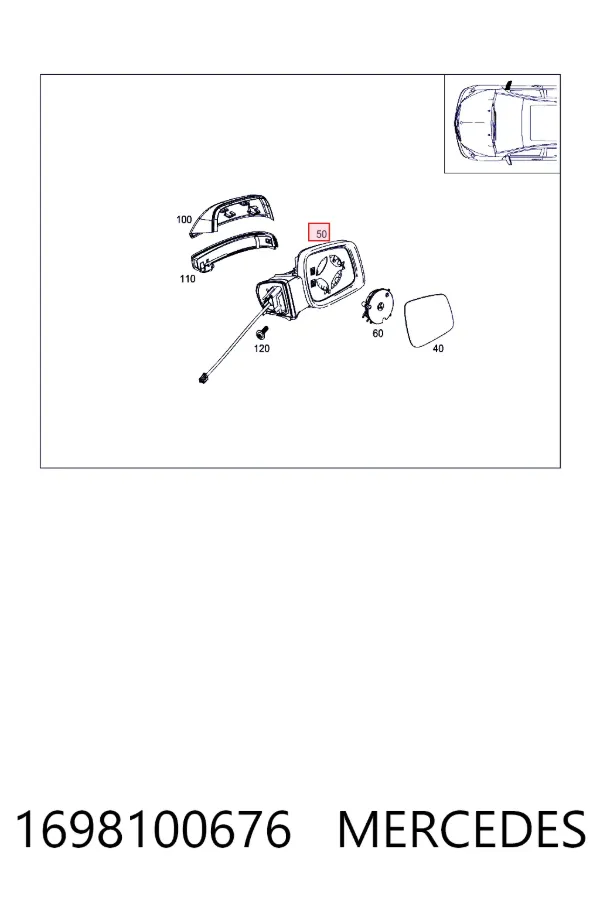 Espelho de retrovisão direito 1698100676 Mercedes