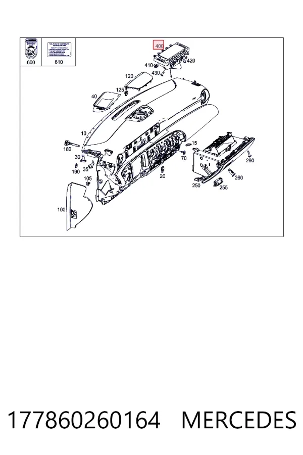 Cinto de segurança (AIRBAG) de passageiro 177860260164 Mercedes
