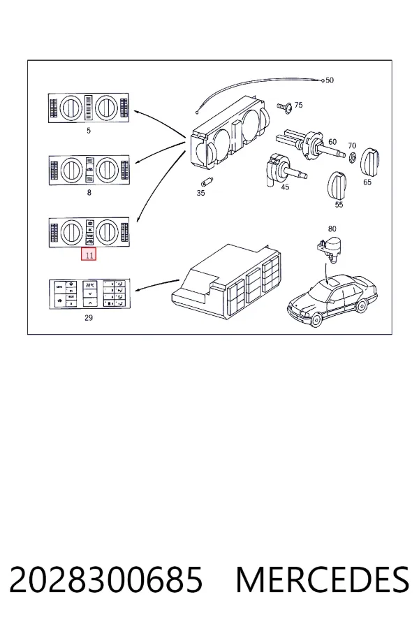 Unidade de controlo dos modos de aquecimento/condicionamento 2028300685 Mercedes