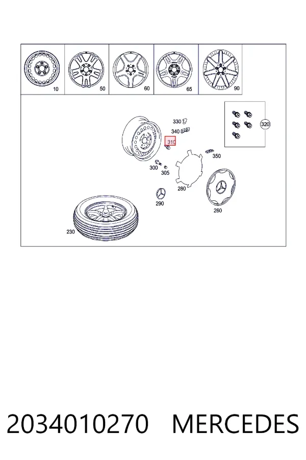 Parafuso de roda 2034010270 Mercedes
