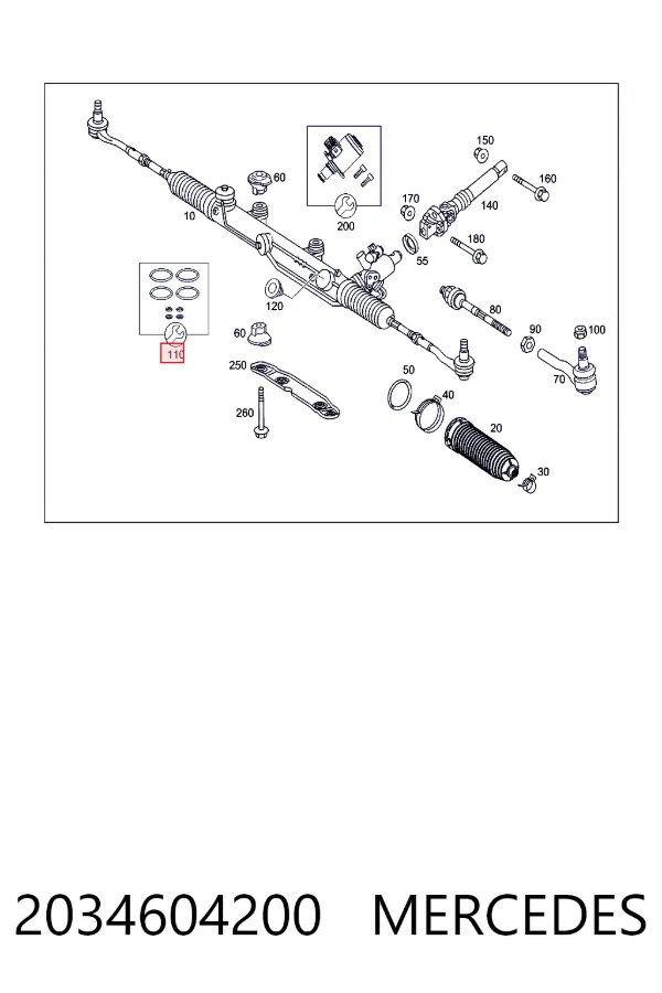 Kit de reparação da cremalheira da direção (do mecanismo), (kit de vedantes) 2034604200 Mercedes