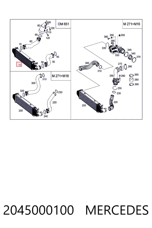 Radiador de intercooler 2045000100 Mercedes