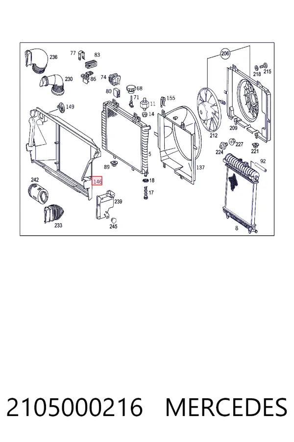 Conduto de ar (defletor) do radiador 2105000216 Mercedes