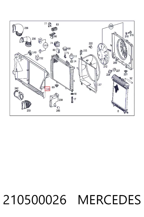 Conduto de ar (defletor) do radiador 210500026 Mercedes