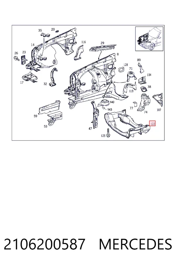 Viga de suspensão dianteira (plataforma veicular) 2106200587 Mercedes
