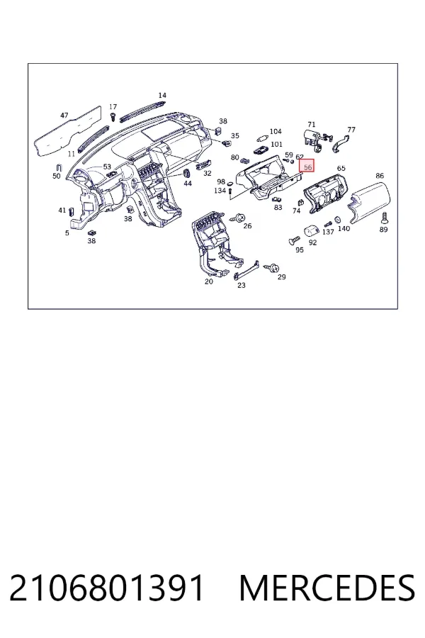 Caixa para porta-luvas (porta-luvas) 2106801391 Mercedes