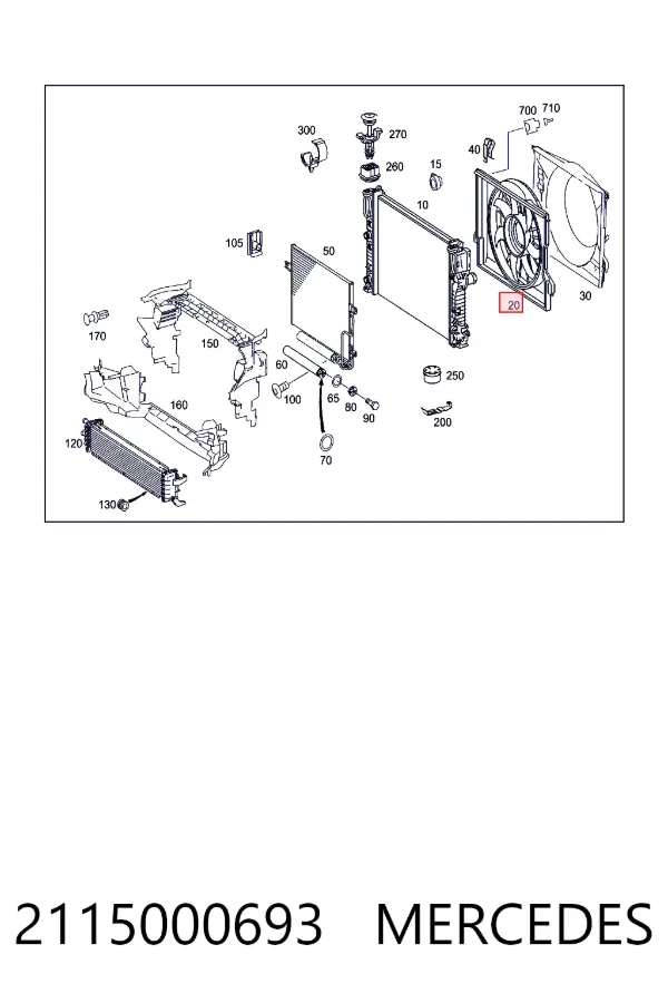 Ventilador elétrico de esfriamento montado (motor + roda de aletas) direito 2115000693 Mercedes