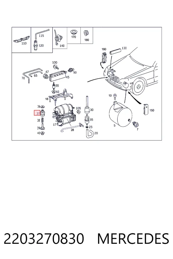 Coxim do compressor de amortecedores 2203270830 Mercedes