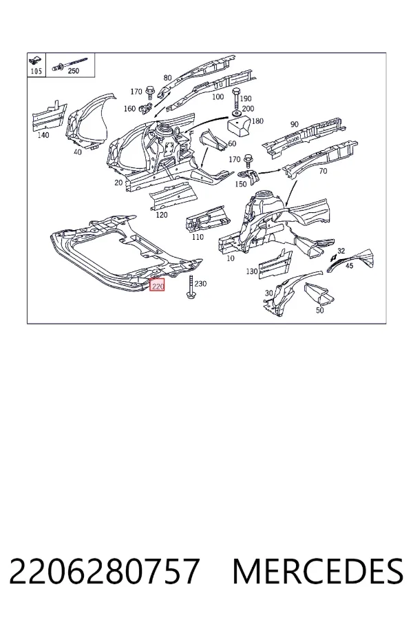 Viga de suspensão dianteira (plataforma veicular) 2206280757 Mercedes