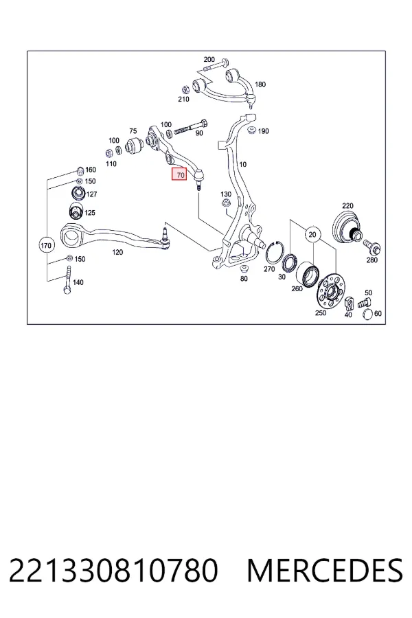 Braço oscilante inferior esquerdo de suspensão dianteira 221330810780 Mercedes
