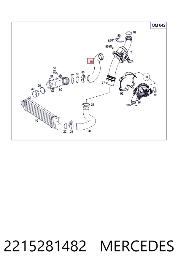 Cano derivado de ar, saída de turbina (supercompressão) 2215281482 Mercedes